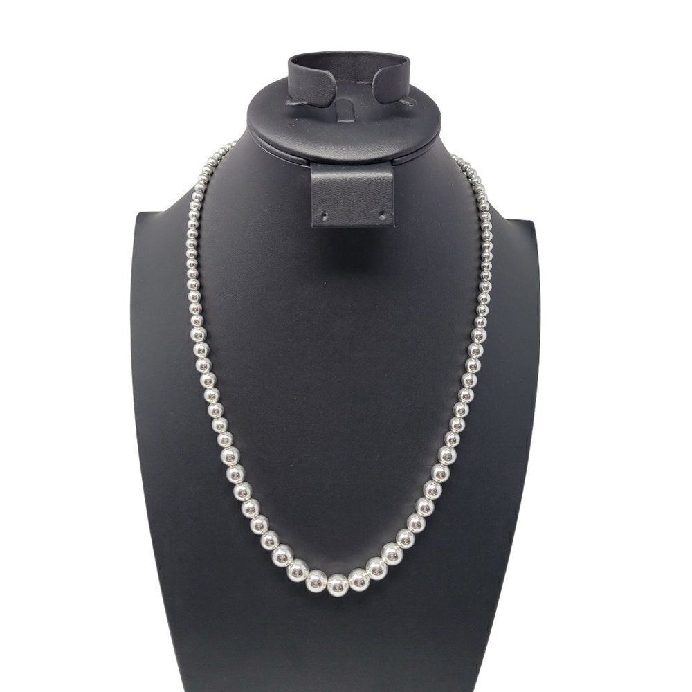 Vintage Signed Napier Graduated Silver Plated Beaded Matinee Necklace 25" Glam‎